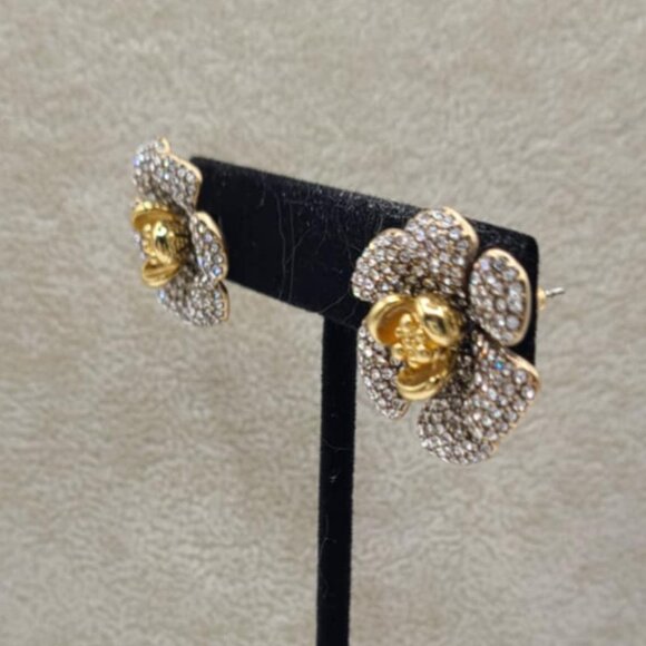 J Crew Gold Tone Clear Pave Flower Stud Earrings - Picture 7 of 12
